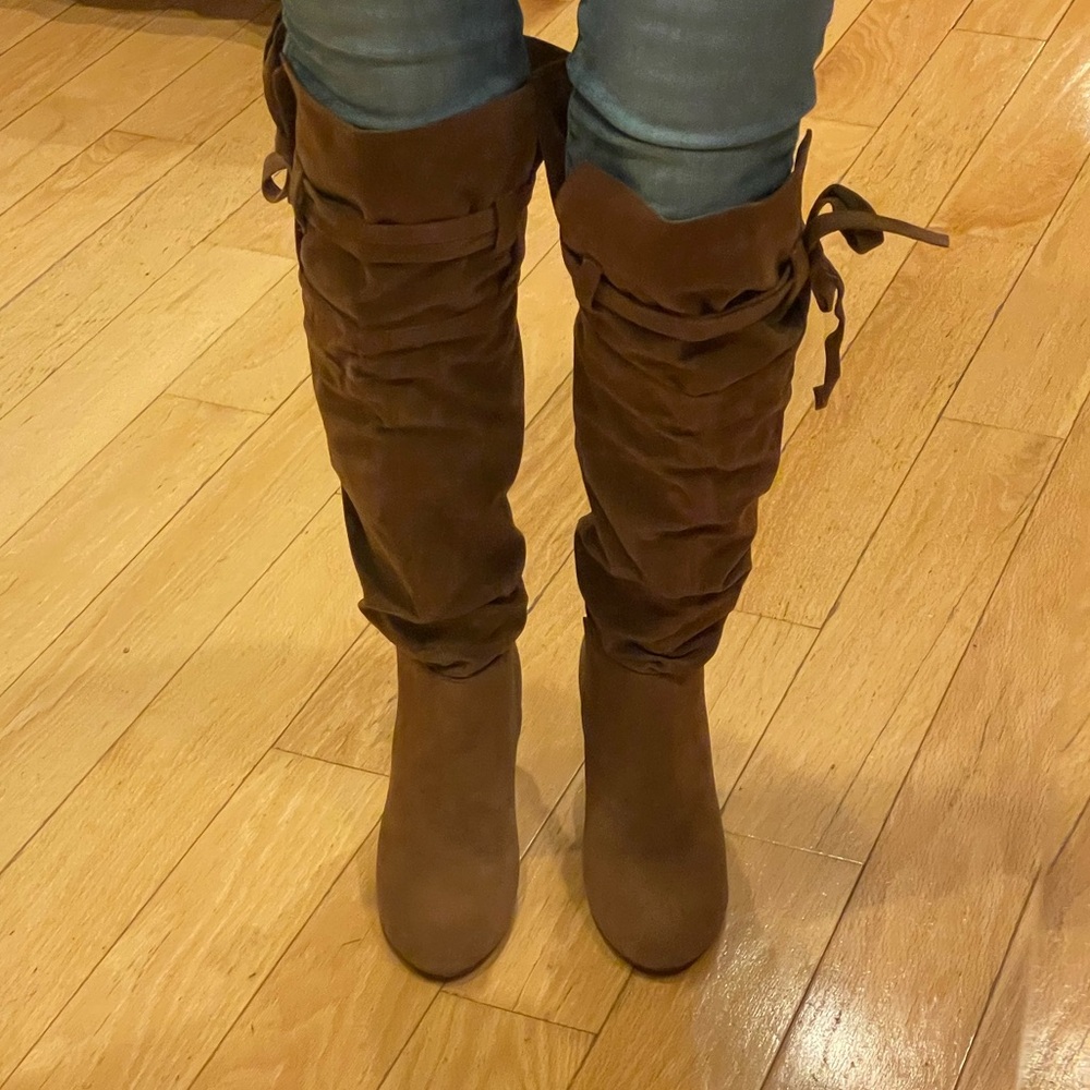 Brown Suede Knee-High Boots